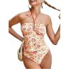 image:imageMakeMeChic Womens Floral Tankini Swimsuits Halter Criss Cross Tie Back 2 Piece Bathing SuitOrange