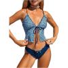 image:imageMakeMeChic Womens Gingham Tankini Sets Tie Front Ruffle Bikini Set High Cut Two Piece Swimsuit Floral Bathing SuitBlue