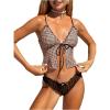 image:imageMakeMeChic Womens Gingham Tankini Sets Tie Front Ruffle Bikini Set High Cut Two Piece Swimsuit Floral Bathing SuitBrown