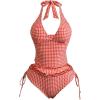 image:imageMakeMeChic Womens Gingham Tankini Swimsuit Halter Ruffle High Waisted Modest Two Piece Bathing SuitsRed
