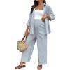 image:imageMakeMeChic Womens Maternity Clothes 2 Piece Fall Outfits Striped Button Down Shirt and Pants Pregnancy SetsBlue