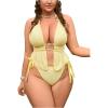 image:imageMakeMeChic Womens Plus Size 2 Piece Tankini Set Halter Tie Back High Cut Bathing SuitYellow