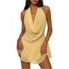 image:imageMakeMeChic Womens Plus Size Halter Dress Ruffle Tiered Draped Backless Y2K Mini DressesYellow