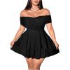image:imageMakeMeChic Womens Plus Size Off The Shoulder Mini Dress Ruffle Layered Flare Cocktail DressesBlack