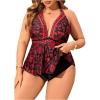 image:imageMakeMeChic Womens Plus Size Triangle Thong Bikini Sets Floral Cute Halter Tankini Tops Bathing Suit SwimsuitsRed and Black