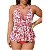image:imageMakeMeChic Womens Plus Size Triangle Thong Bikini Sets Floral Cute Halter Tankini Tops Bathing Suit SwimsuitsRed and White