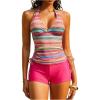 image:imageMakeMeChic Womens Striped Tankini Swimsuits Halter Tummy Control 2 Piece Bathing Suit with ShortsPink