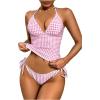 image:imageMakeMeChic Womens Tankini Swimsuits Cute Cheeky Swimsuit Plaid Halter Tankini Bathing SuitsPink