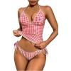 image:imageMakeMeChic Womens Tankini Swimsuits Cute Cheeky Swimsuit Plaid Halter Tankini Bathing SuitsRed and White