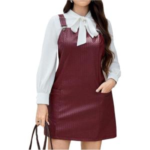 image:imageMakeMeChic Womens Plus Size Christmas Overall Dress Leopard Print Pinafore Adjustable Strap Short DressBurgundy