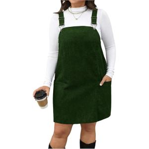 image:imageMakeMeChic Womens Plus Size Christmas Overall Dress Leopard Print Pinafore Adjustable Strap Short DressDark Green