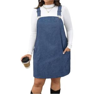 image:imageMakeMeChic Womens Plus Size Christmas Overall Dress Leopard Print Pinafore Adjustable Strap Short DressDusty Blue