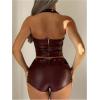 image:imageMakeMeChic Womens 2 Piece Outfits PU Leather Lace Up Halter Crop Top and Belted Mini Shorts Y2K Matching SetRed