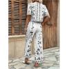 image:imageMakeMeChic Womens Boho 2 Piece Outfit Floral Pants Set Vacation Short Sleeve Tie Front Blouse and Pants SetBlack and White