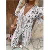 image:imageMakeMeChic Womens Boho 2 Piece Outfit Floral Pants Set Vacation Short Sleeve Tie Front Blouse and Pants SetBlack and White