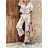 image:imageMakeMeChic Womens Boho 2 Piece Outfit Floral Pants Set Vacation Short Sleeve Tie Front Blouse and Pants SetWhite and Pink