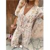 image:imageMakeMeChic Womens Boho 2 Piece Outfit Floral Pants Set Vacation Short Sleeve Tie Front Blouse and Pants SetWhite and Pink