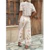 image:imageMakeMeChic Womens Boho 2 Piece Outfit Floral Pants Set Vacation Short Sleeve Tie Front Blouse and Pants SetWhite and Pink