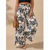 image:imageMakeMeChic Womens Boho Plus Size Floral Print Pants Vacation High Waisted Wide Leg TrousersBlack and White