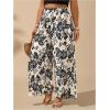 image:imageMakeMeChic Womens Boho Plus Size Floral Print Pants Vacation High Waisted Wide Leg TrousersBlack and White