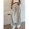image:imageMakeMeChic Womens Cartoon Print Striped Pants Elastic Waist Drawstring Straight Leg TrousersCartoon Blue
