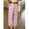 image:imageMakeMeChic Womens Cartoon Print Striped Pants Elastic Waist Drawstring Straight Leg TrousersPink