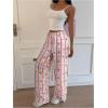 image:imageMakeMeChic Womens Cartoon Print Striped Pants Elastic Waist Drawstring Straight Leg TrousersPink