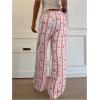 image:imageMakeMeChic Womens Cartoon Print Striped Pants Elastic Waist Drawstring Straight Leg TrousersPink
