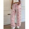 image:imageMakeMeChic Womens Cartoon Print Striped Pants Elastic Waist Drawstring Straight Leg TrousersPink