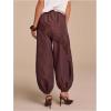 image:imageMakeMeChic Womens Dressy Lace Harem Pants Summer Satin Silk Barrel PantsBrown