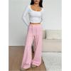 image:imageMakeMeChic Womens Fall Wide Leg Sweatpants Yoga Travel Pants Drawstring Straight Leg TrousersPink
