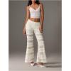 image:imageMakeMeChic Womens Lace Ruffle Layered Vacation Beach Pants Drawstring Waist Mesh Wide Leg Pants Boho TrousersApricot
