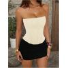 image:imageMakeMeChic Womens Mesh Strapless Bustier Corset Lace Up Back Overbust Tube TopsBeige