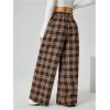 image:imageMakeMeChic Womens Plaid Wide Leg Pants Elastic Waist Tie Front Drawstring TrousersBrown