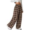 image:imageMakeMeChic Womens Plaid Wide Leg Pants Elastic Waist Tie Front Drawstring TrousersBrown