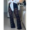 image:imageMakeMeChic Womens Plus Size Lace Sheer Flare Pants High Waist Party Rave TrousersBlack