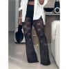 image:imageMakeMeChic Womens Plus Size Lace Sheer Flare Pants High Waist Party Rave TrousersBlack