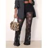 image:imageMakeMeChic Womens Plus Size Lace Sheer Flare Pants High Waist Party Rave TrousersBlack