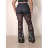 image:imageMakeMeChic Womens Plus Size Lace Sheer Flare Pants High Waist Party Rave TrousersBlack