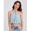 image:imageMakeMeChic Womens Polka Dots Halter Crop Tops Metal Open Back Sleeveless Going Out TopBlue