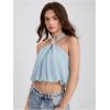 image:imageMakeMeChic Womens Polka Dots Halter Crop Tops Metal Open Back Sleeveless Going Out TopBlue