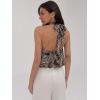 image:imageMakeMeChic Womens Polka Dots Halter Crop Tops Metal Open Back Sleeveless Going Out TopBrown Multi