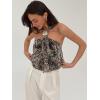 image:imageMakeMeChic Womens Polka Dots Halter Crop Tops Metal Open Back Sleeveless Going Out TopBrown Multi