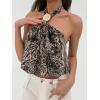 image:imageMakeMeChic Womens Polka Dots Halter Crop Tops Metal Open Back Sleeveless Going Out TopBrown Multi