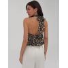 image:imageMakeMeChic Womens Polka Dots Halter Crop Tops Metal Open Back Sleeveless Going Out TopLeopard Brown