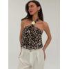 image:imageMakeMeChic Womens Polka Dots Halter Crop Tops Metal Open Back Sleeveless Going Out TopLeopard Brown