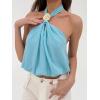 image:imageMakeMeChic Womens Polka Dots Halter Crop Tops Metal Open Back Sleeveless Going Out TopMint Blue