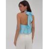image:imageMakeMeChic Womens Polka Dots Halter Crop Tops Metal Open Back Sleeveless Going Out TopMint Blue