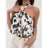 image:imageMakeMeChic Womens Polka Dots Halter Crop Tops Metal Open Back Sleeveless Going Out TopMulti Brown
