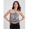 image:imageMakeMeChic Womens Polka Dots Halter Crop Tops Metal Open Back Sleeveless Going Out TopZebra Black